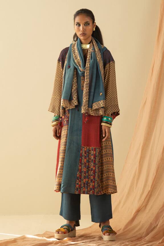 Sunira Designs Multi Color Silk Georgette Ajrakh Print A-line Tunic 3