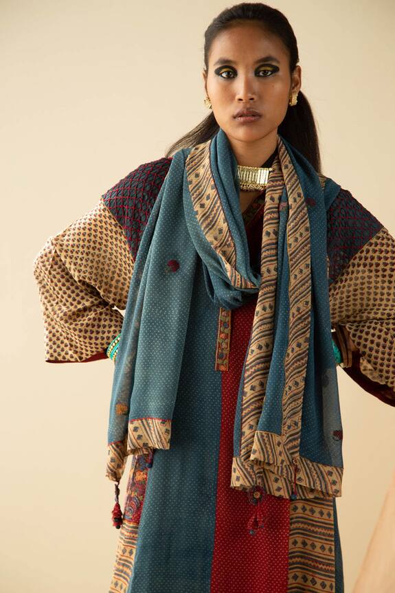 Sunira Designs Multi Color Silk Georgette Ajrakh Print A-line Tunic 4