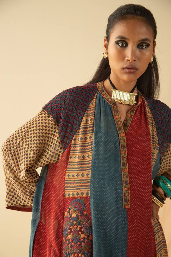 Sunira Designs Multi Color Silk Georgette Ajrakh Print A-line Tunic 5