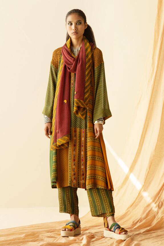 Sunira Designs Yellow Silk Georgette Ajrakh Print Tunic 3
