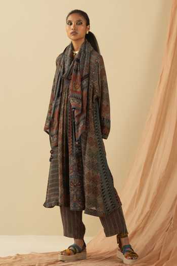 Sunira Tunic Jacket with Pleated Skirt- Mehendi main image 1