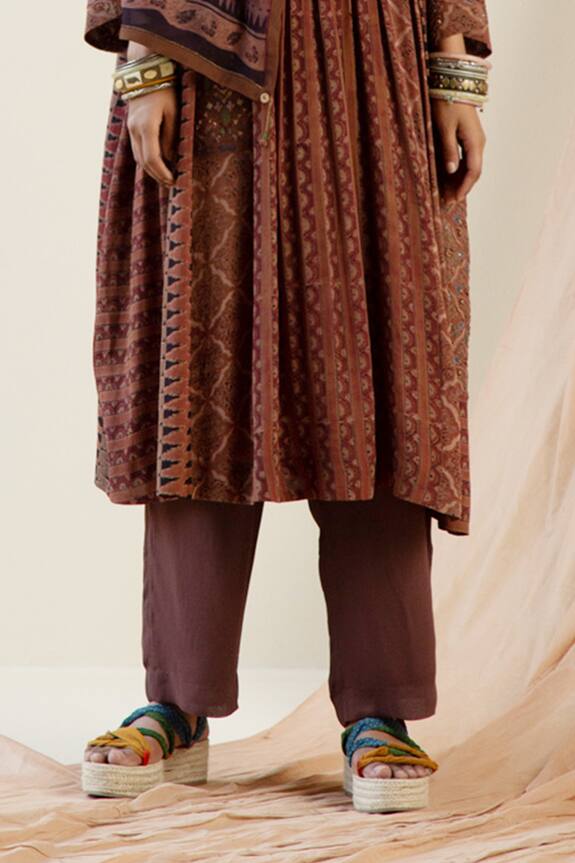 Sunira Designs Maroon Silk Georgette Ajrakh Print Panelled Tunic 4