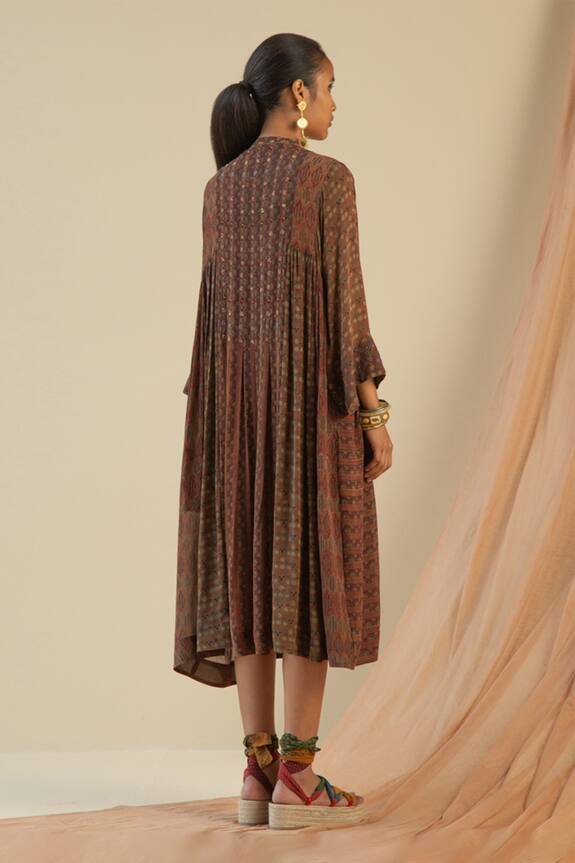 Sunira Designs Brown Silk Georgette Printed A-line Tunic 2