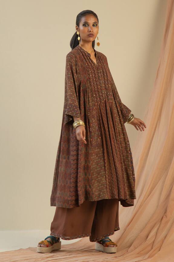 Sunira Designs Brown Silk Georgette Printed A-line Tunic 3