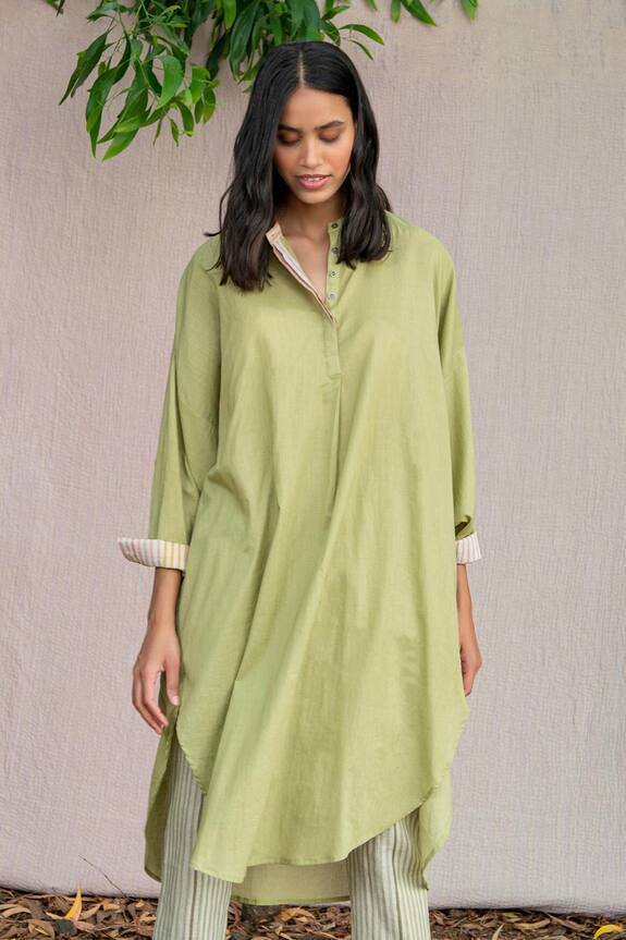 Buy_Anavila_Green Organic Cotton Tunic_at_Aza_Fashions