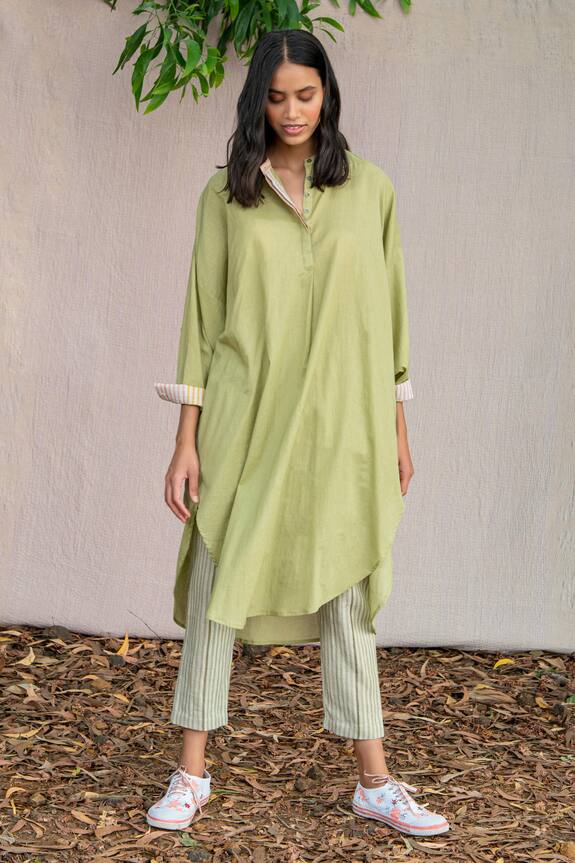 Anavila_Green Organic Cotton Tunic_Online_at_Aza_Fashions