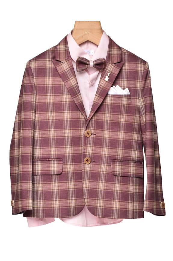 Partykles Maroon Checkered Suit Set For Boys 0