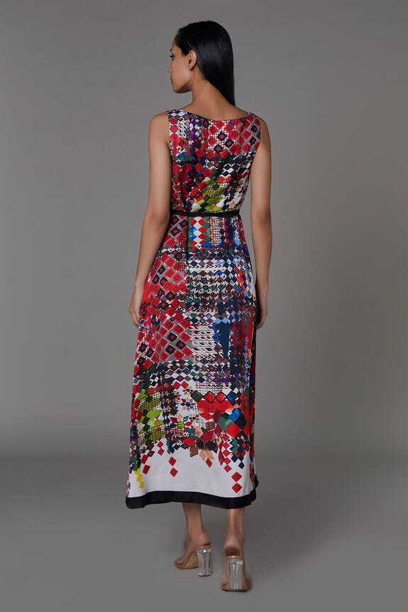 Saaksha & Kinni Multi Color Satin Abstract Print Summer Dress 2