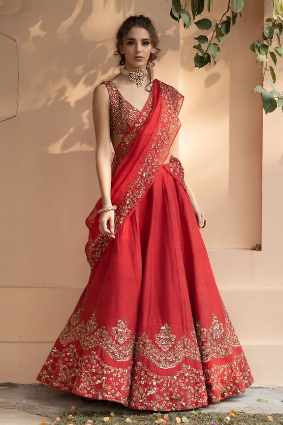 Astha Narang Red Blouse Embellished Silk Lehenga Set 1