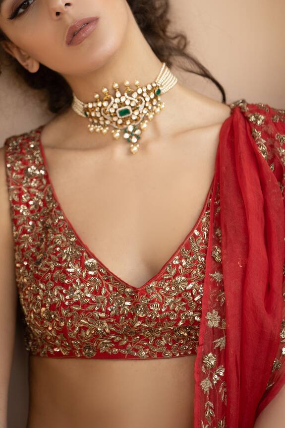 Astha Narang Red Blouse Embellished Silk Lehenga Set 4