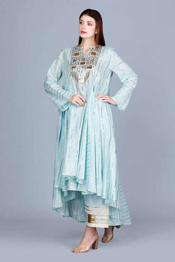 Gulabo by Abu Sandeep Blue Lurex Cotton Gota Embroidered Tunic 5