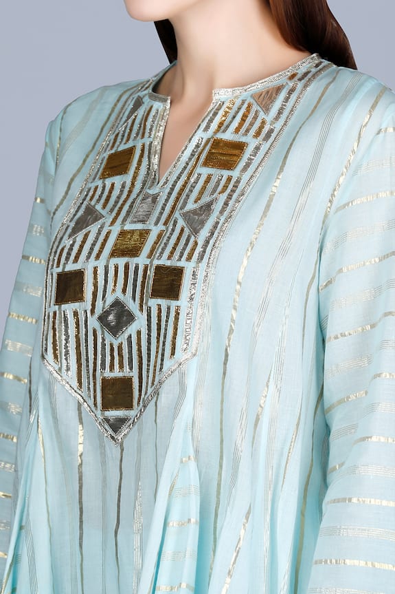 Gulabo by Abu Sandeep Blue Lurex Cotton Gota Embroidered Tunic 6