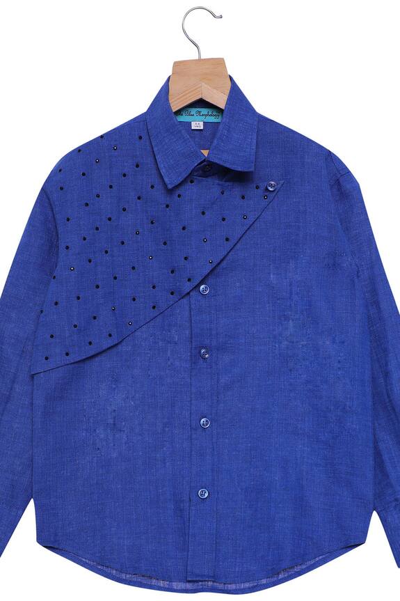 The Blue Morphology Blue Linen Overlap Shirt For Boys 0