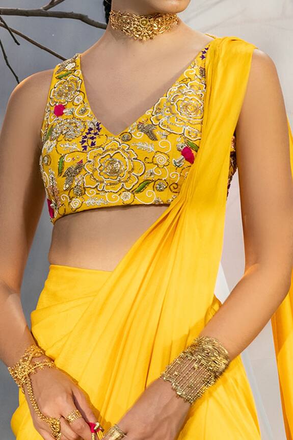 Buy Tisha Saksena Yellow Raw Silk Pre-draped Saree With Blouse Online ...