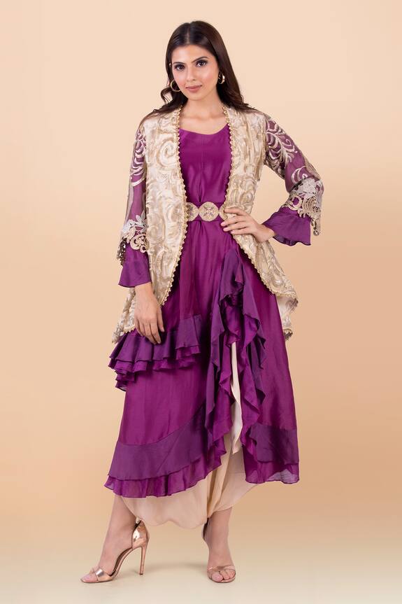 Jajobaa Purple Maheshwari Silk Cutwork Jacket And Dhoti Pant Set 1