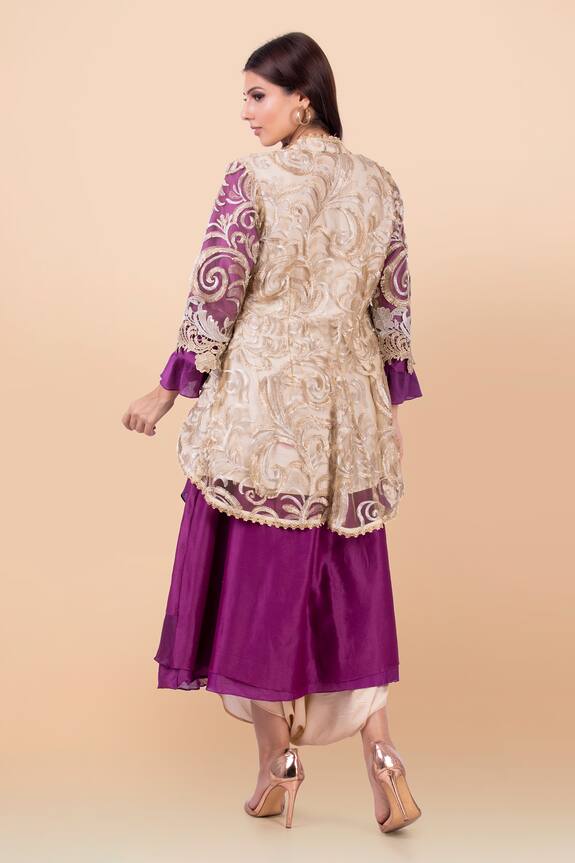 Jajobaa Purple Maheshwari Silk Cutwork Jacket And Dhoti Pant Set 2
