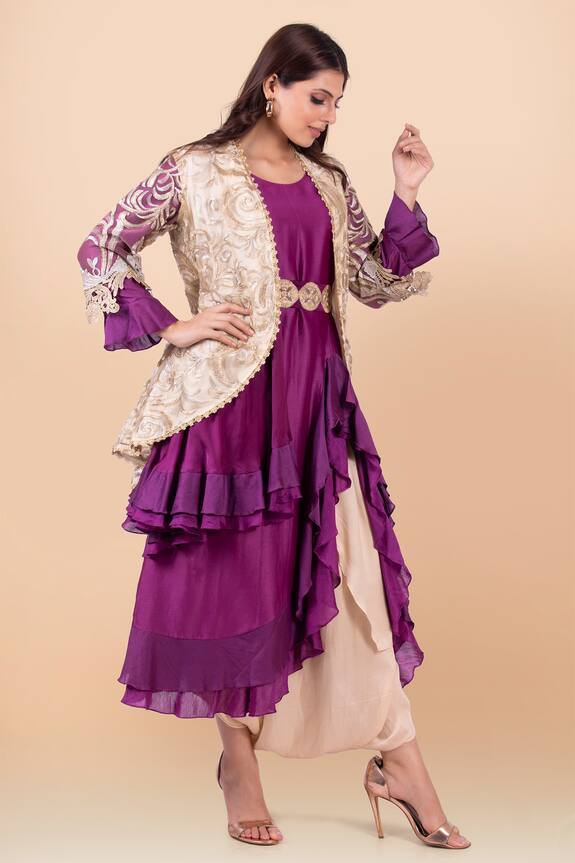 Jajobaa Purple Maheshwari Silk Cutwork Jacket And Dhoti Pant Set 3