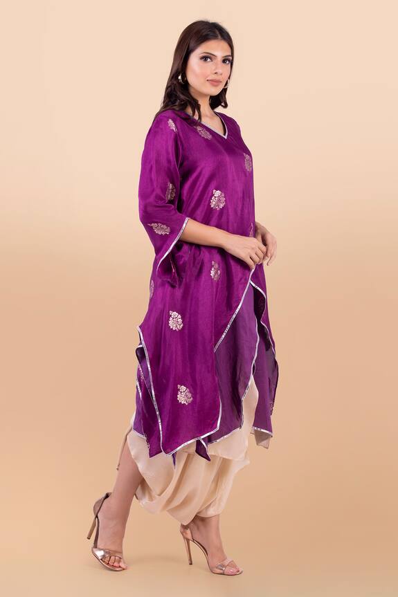 Jajobaa Beige Banarasi Silk Asymmetric Kurta And Dhoti Pant Set 3