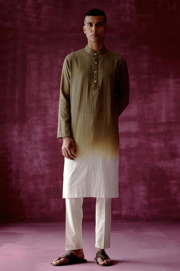 Buy Tabeer Green Cotton Ombre Dyed Kurta Online | Aza Fashions