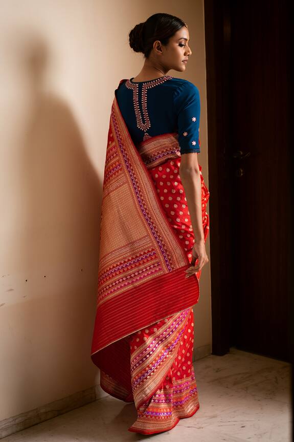 Priyanka Raajiv Red Silk Brocade Banarasi Saree 2