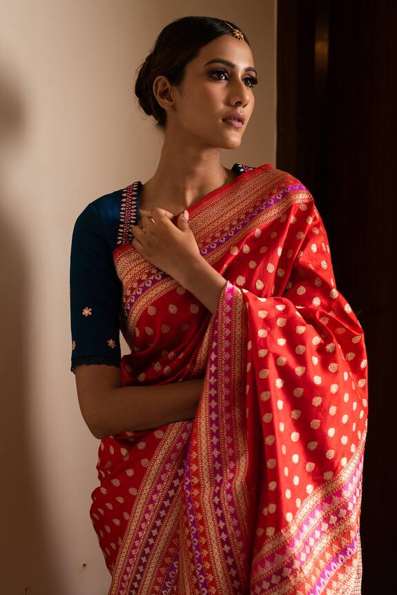 Priyanka Raajiv Red Silk Brocade Banarasi Saree 5