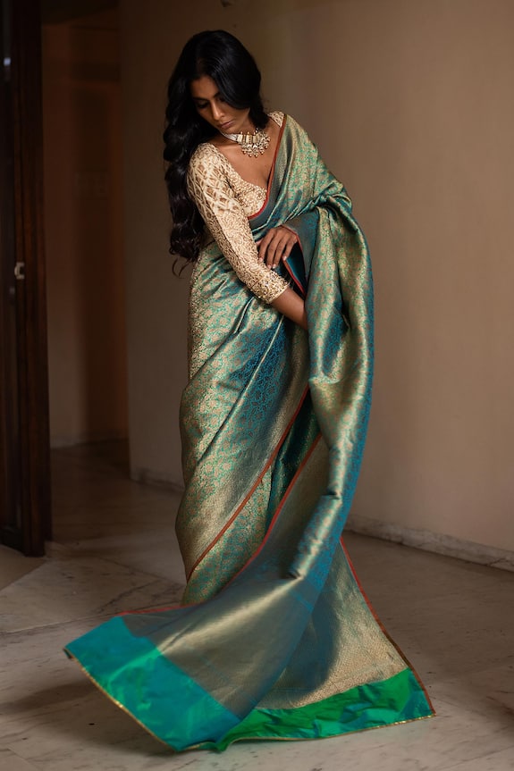 Priyanka Raajiv Blue Silk Brocade Banarasi Saree 4