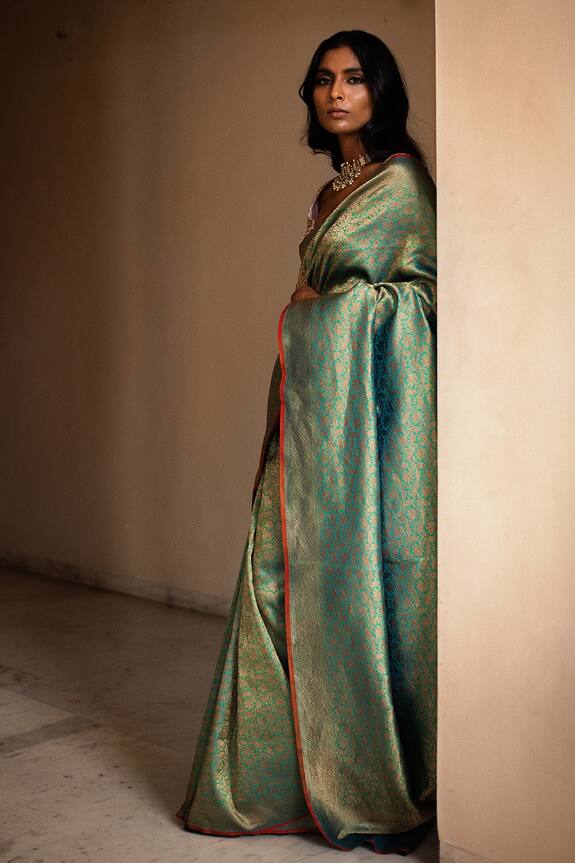 Priyanka Raajiv Blue Silk Brocade Banarasi Saree 5