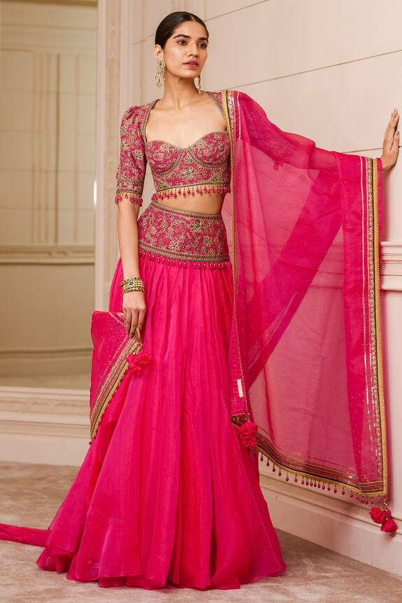 Tarun Tahiliani Fuchsia Chanderi Kalidar Lehenga Set 0