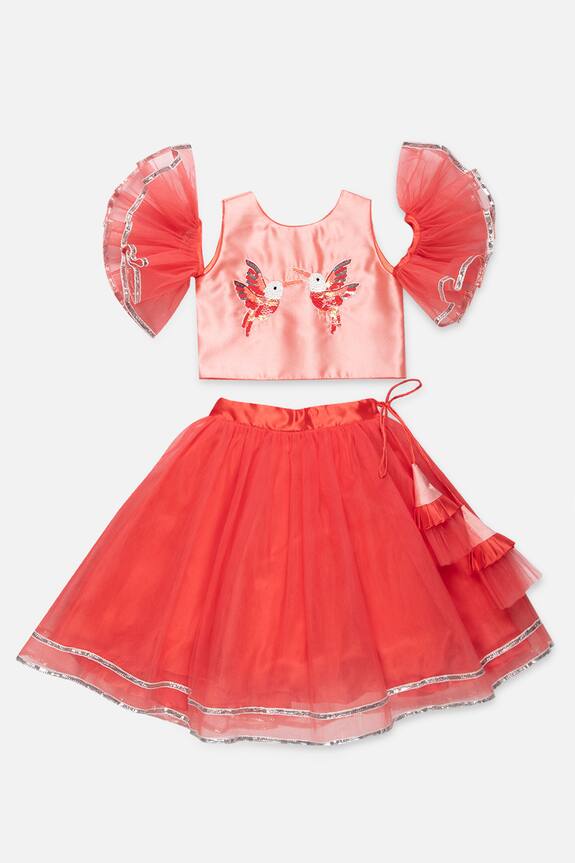 Tutus by Tutu Peach Embroidered Top And Lehenga Set For Girls 1