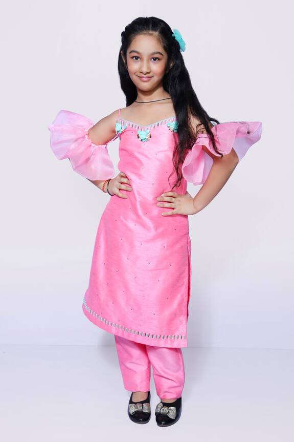 Tutus by Tutu Pink Embroidered Kurta And Pant Set For Girls 0