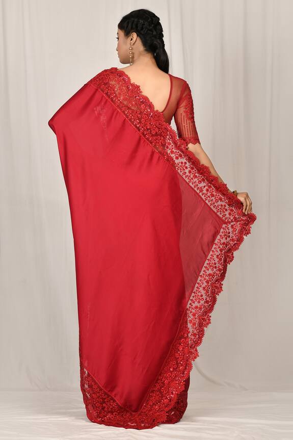 Samyukta Singhania Maroon Silk Embroidered Lace Saree Set 2
