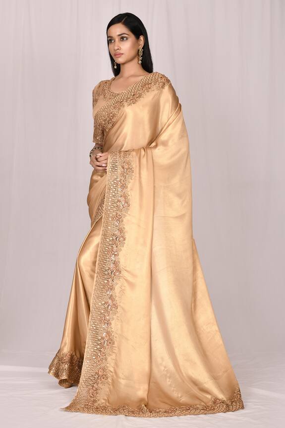 Samyukta Singhania Beige Silk Embroidered Lace Saree Set 3