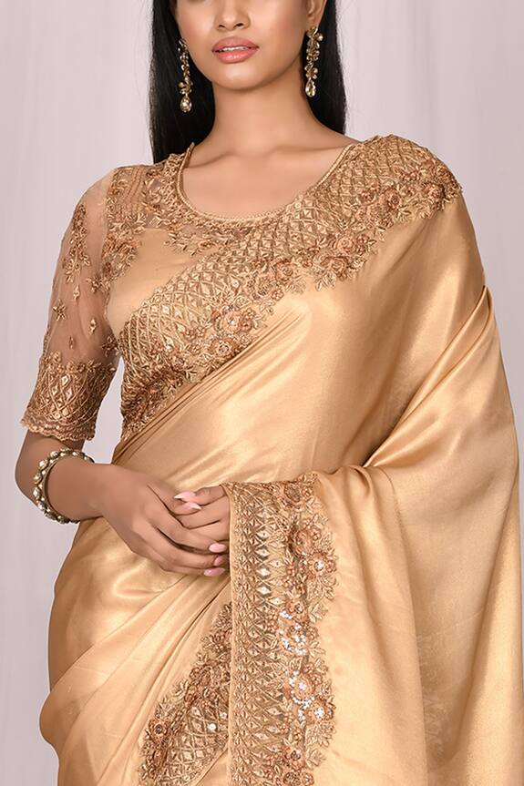 Samyukta Singhania Beige Silk Embroidered Lace Saree Set 4