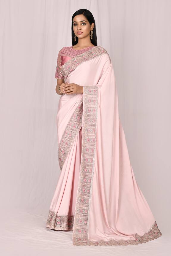 Samyukta Singhania Purple Silk Embroidered Lace Saree Set 1