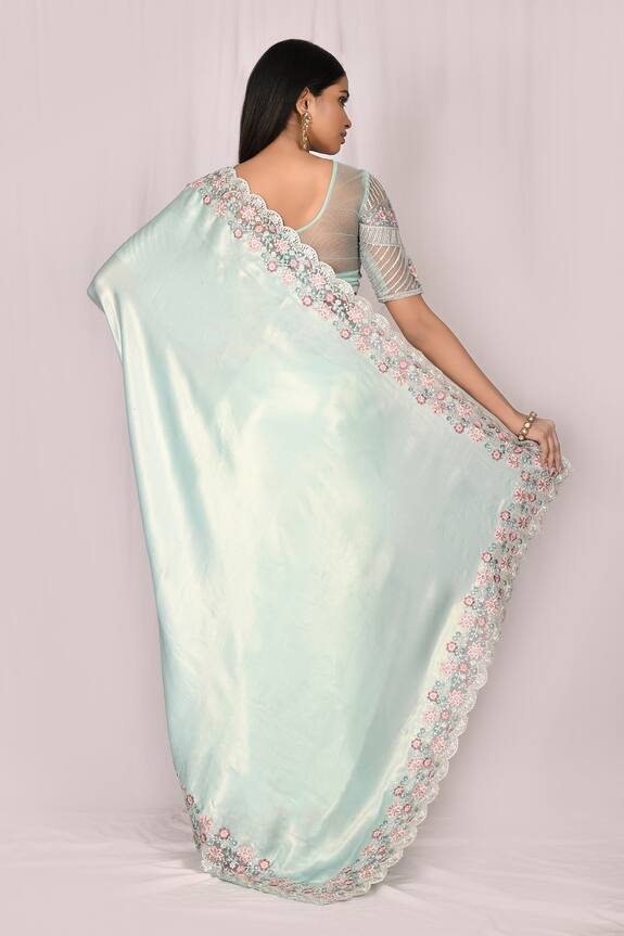 Samyukta Singhania Green Silk Embroidered Lace Saree Set 2