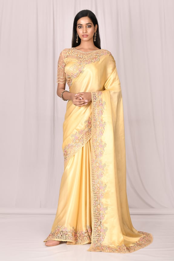 Samyukta Singhania Yellow Silk Embroidered Lace Saree Set 1