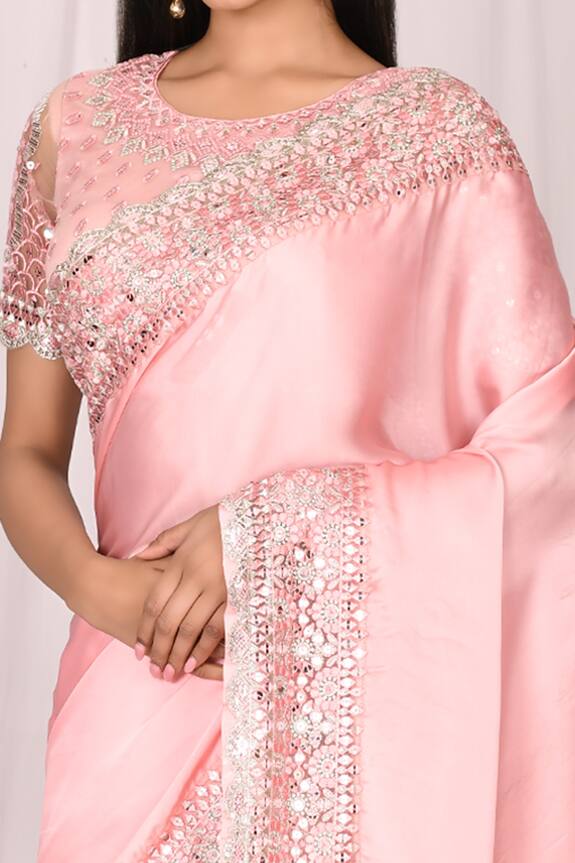 Samyukta Singhania Pink Silk Embroidered Lace Saree Set 4