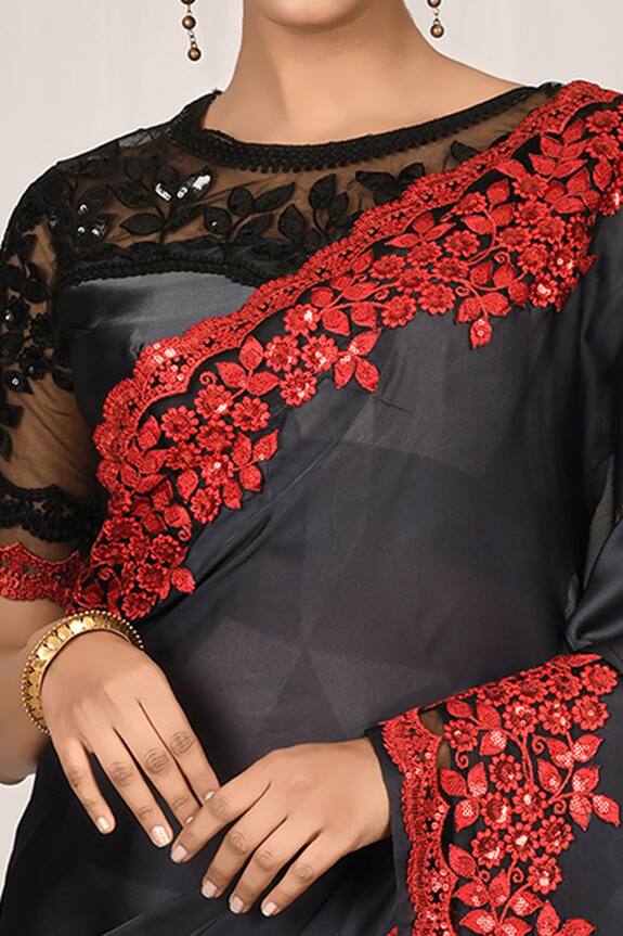 Samyukta Singhania Black Silk Embroidered Lace Saree Set 4