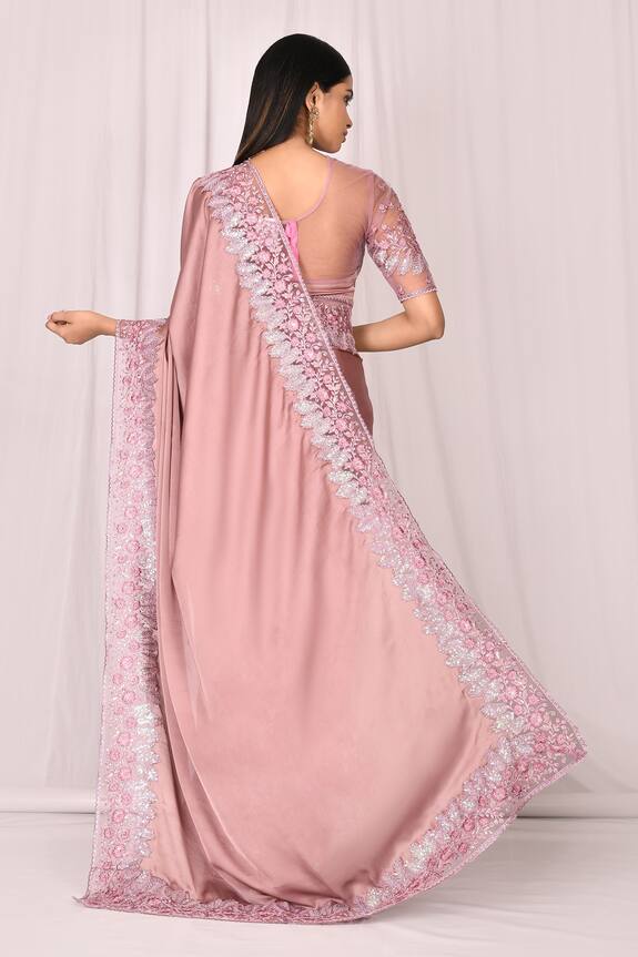 Samyukta Singhania Pink Silk Embroidered Lace Saree Set 2