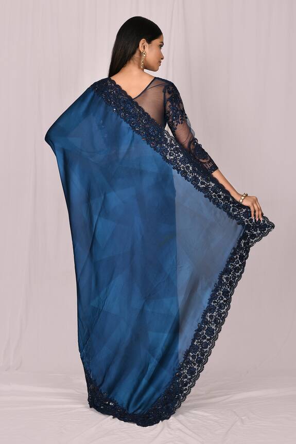 Samyukta Singhania Blue Silk Embroidered Lace Saree Set 2