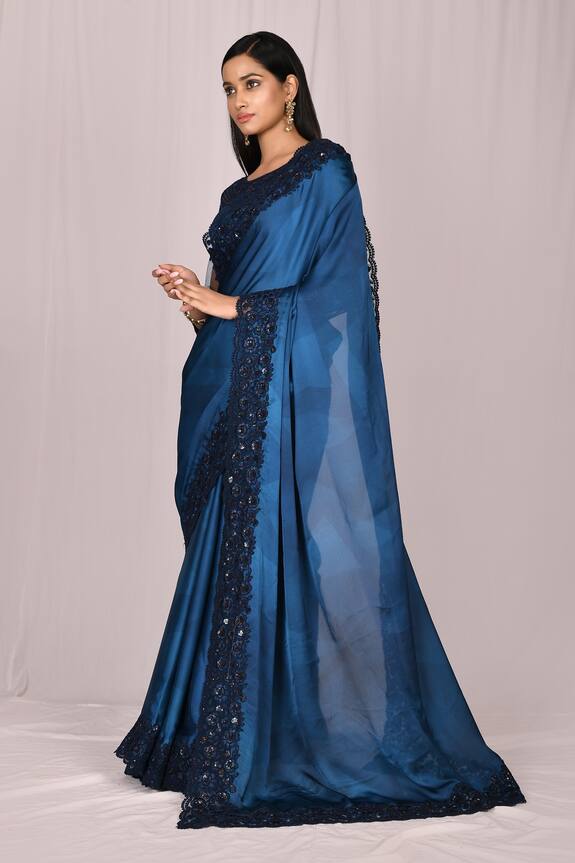 Samyukta Singhania Blue Silk Embroidered Lace Saree Set 3
