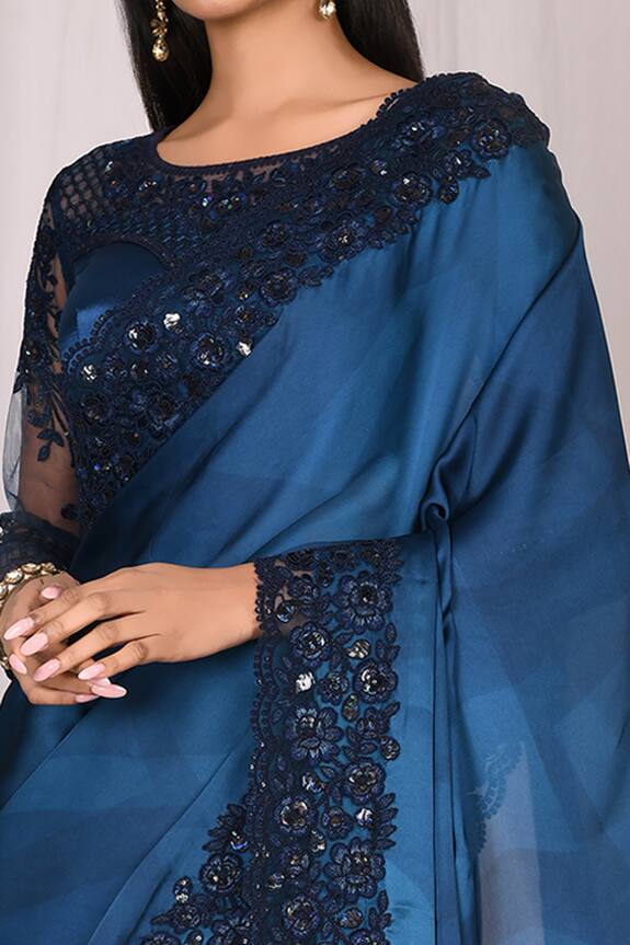Samyukta Singhania Blue Silk Embroidered Lace Saree Set 4