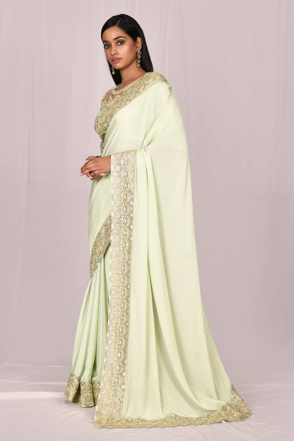 Samyukta Singhania Green Silk Embroidered Lace Saree Set 3