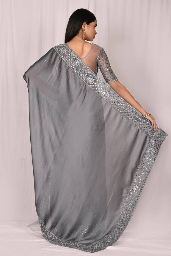 Samyukta Singhania Grey Silk Embroidered Lace Saree Set 2