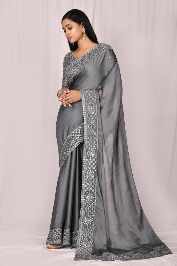 Samyukta Singhania Grey Silk Embroidered Lace Saree Set 3