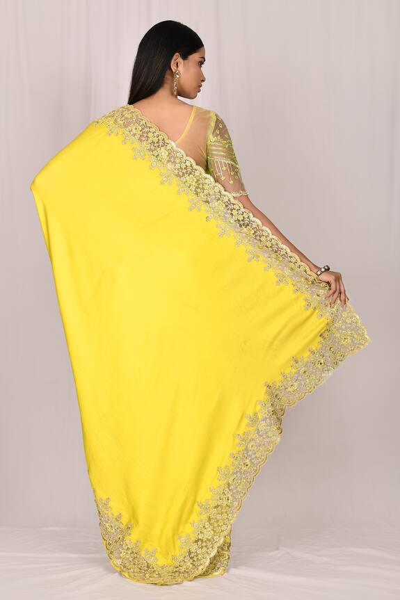 Samyukta Singhania Yellow Silk Embroidered Lace Saree Set 2