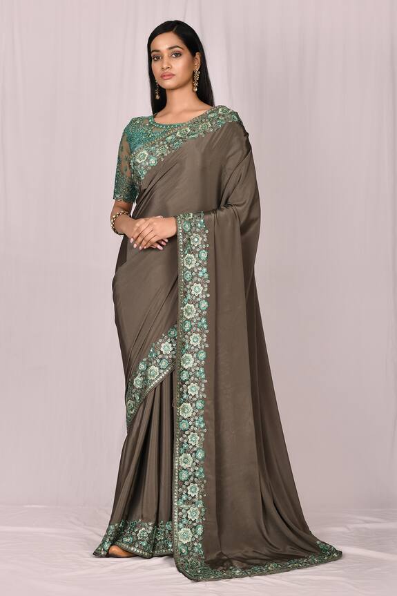 Samyukta Singhania Green Silk Embroidered Lace Saree Set 1