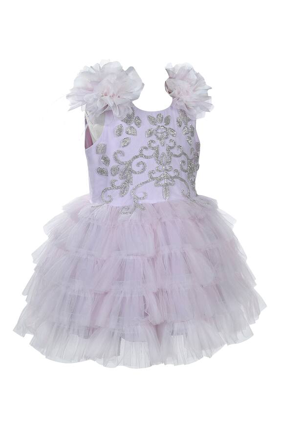 Jasmine And Alaia Purple Embroidered Ruffle Dress For Girls 0