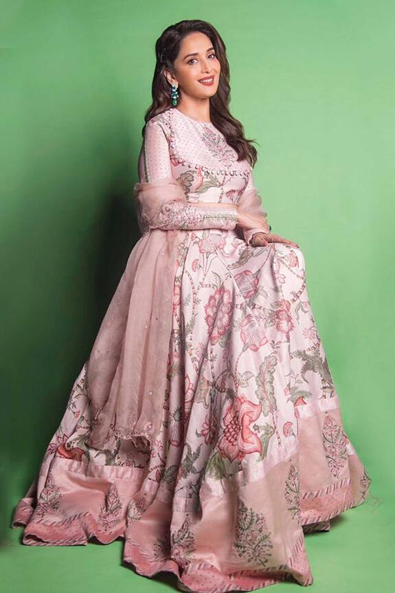 Torani Pink Handwoven Chanderi Sharbat Bindu Aari Waraq Lehenga Choli Set 1