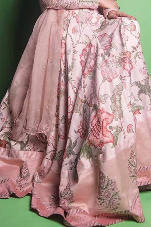 Torani Pink Handwoven Chanderi Sharbat Bindu Aari Waraq Lehenga Choli Set 4
